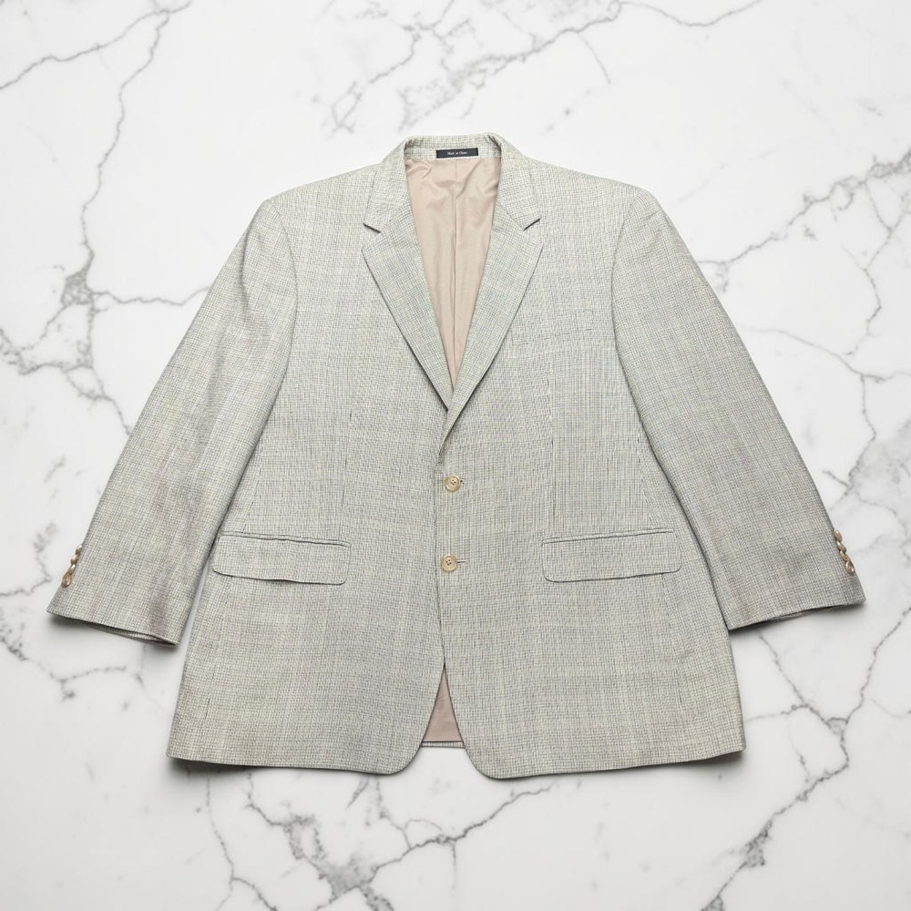 Lauren Ralph Lauren Mens 46R Silk Wool Blend Micro Check Blazer Sport Coat Tan